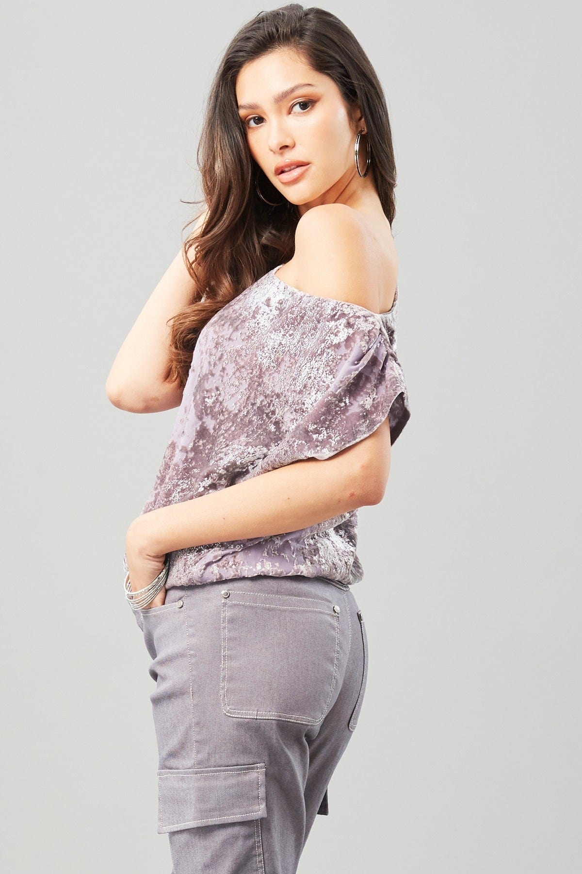 Foil Velvet Gathered Top