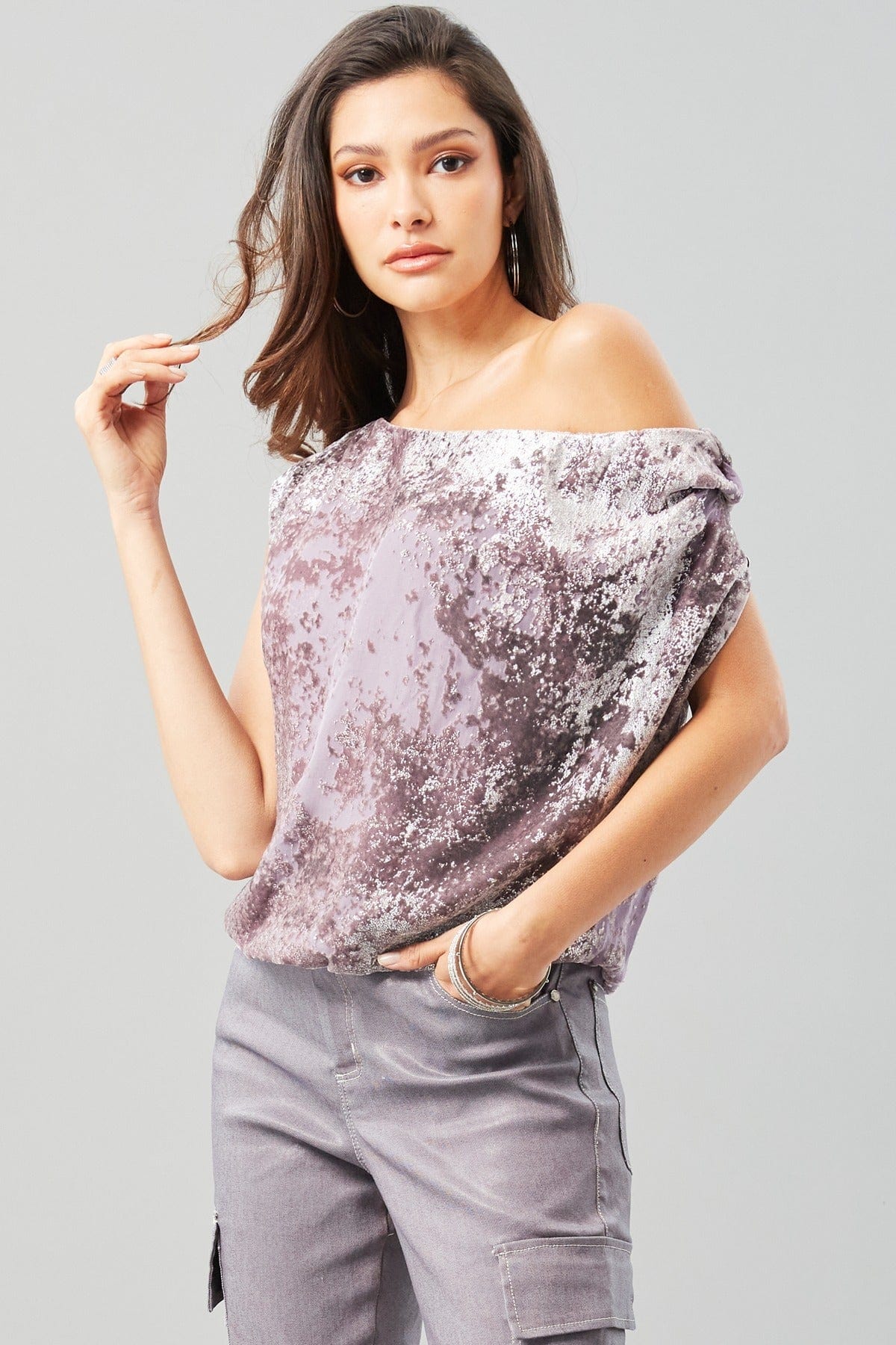Foil Velvet Gathered Top
