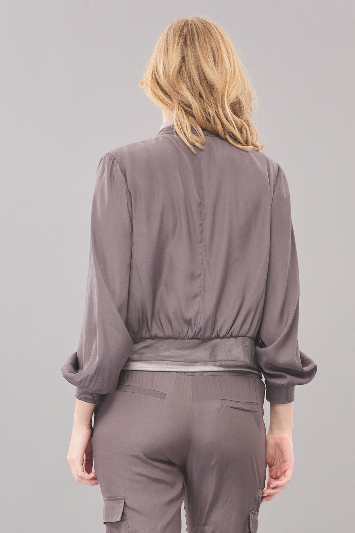 Distressed Satin Bomber