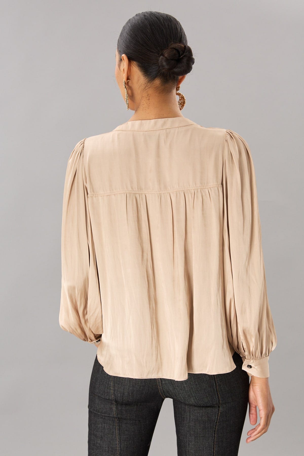 Vintage Satin Long Sleeve V-Neck Top