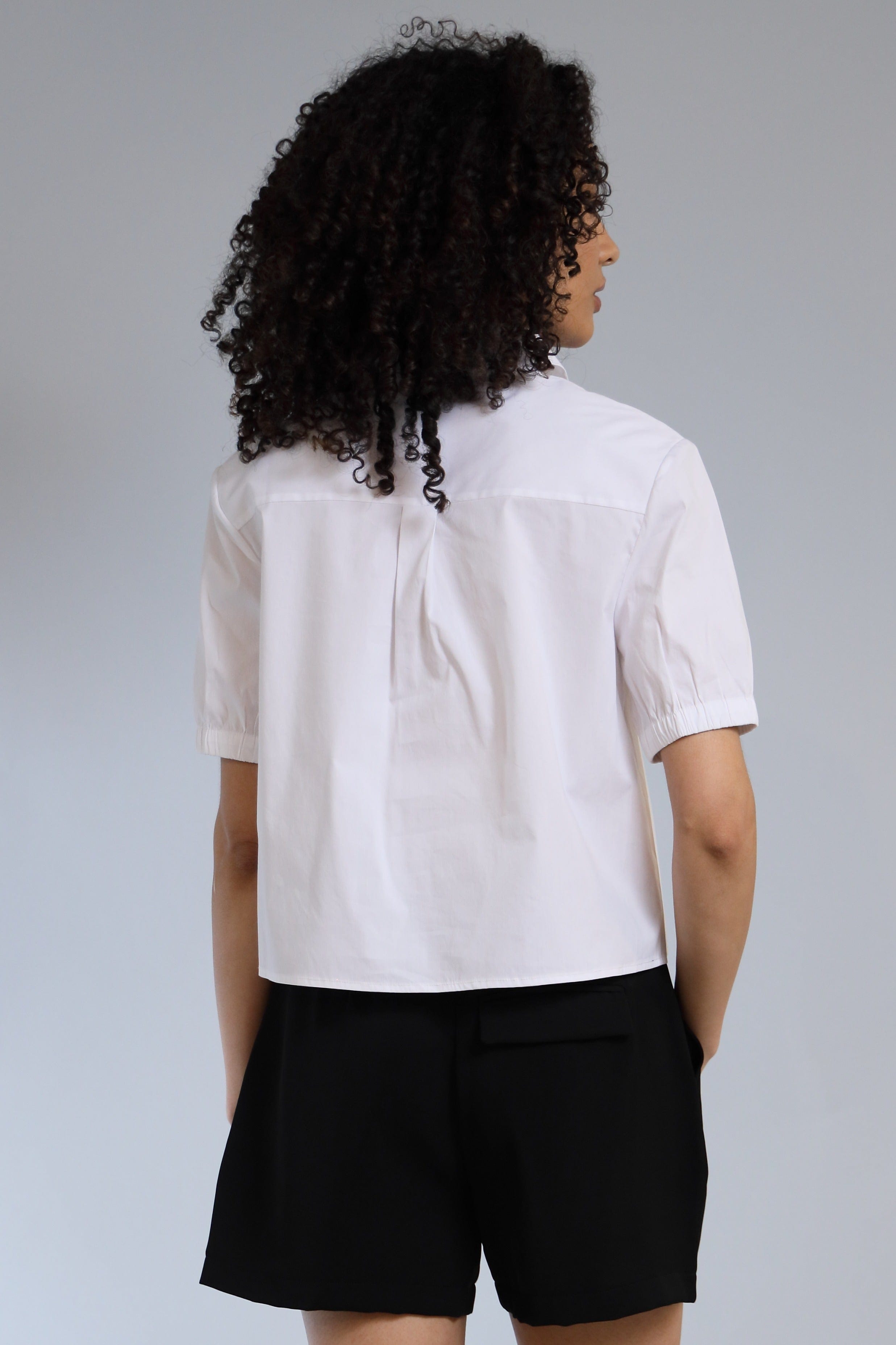 Stretch Poplin Cropped Button Down Shirt