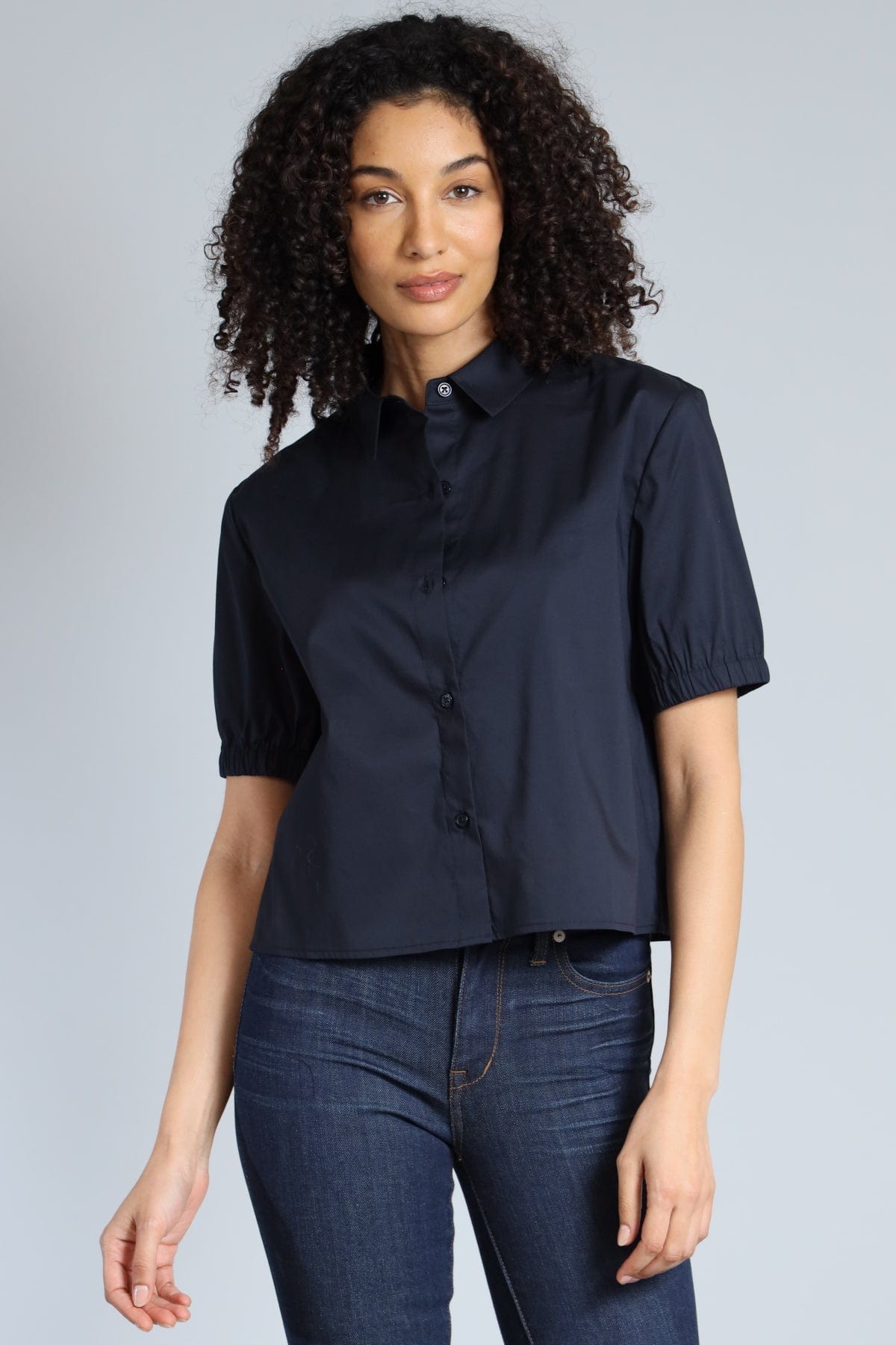 Stretch Poplin Cropped Button Down Shirt