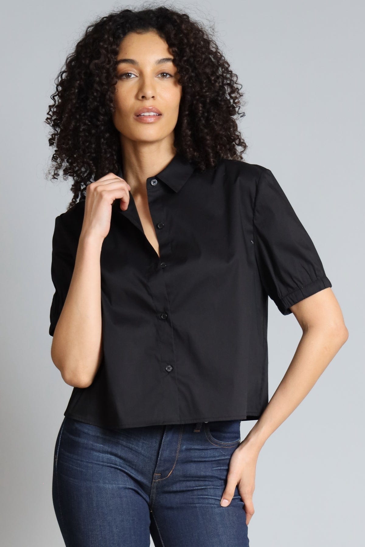 Stretch Poplin Cropped Button Down Shirt