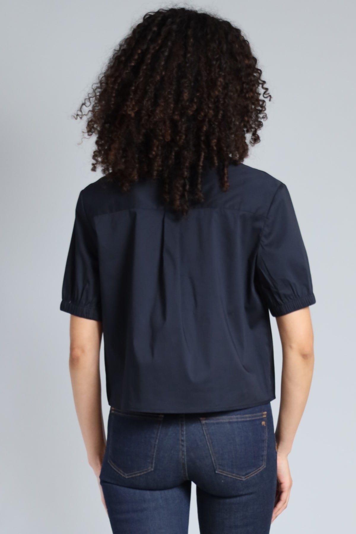 Stretch Poplin Cropped Button Down Shirt