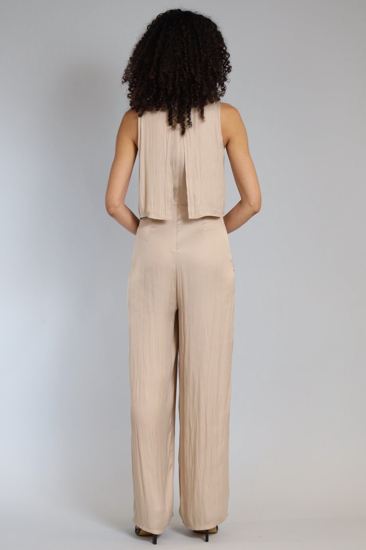 Vintage Satin Tiered Ruffle Jumpsuit