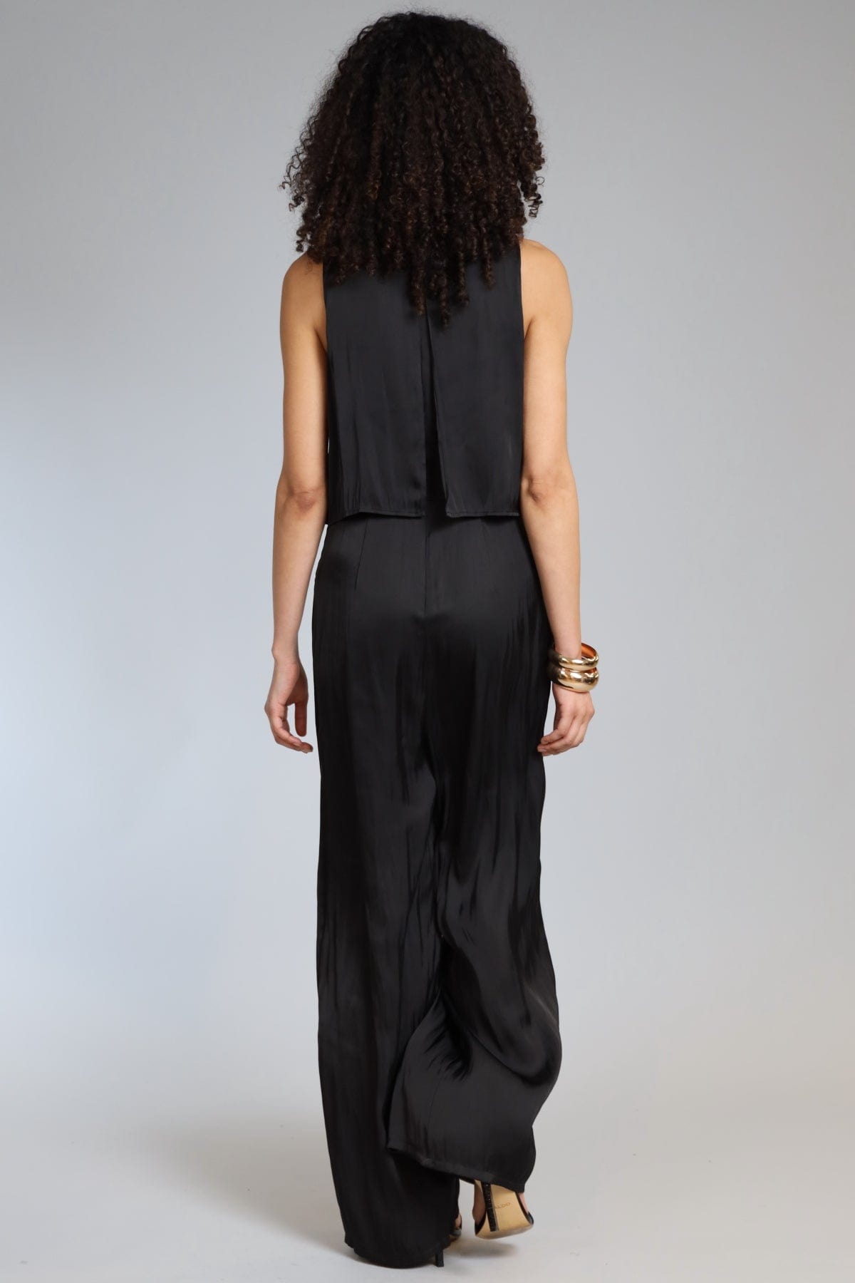 Vintage Satin Tiered Ruffle Jumpsuit