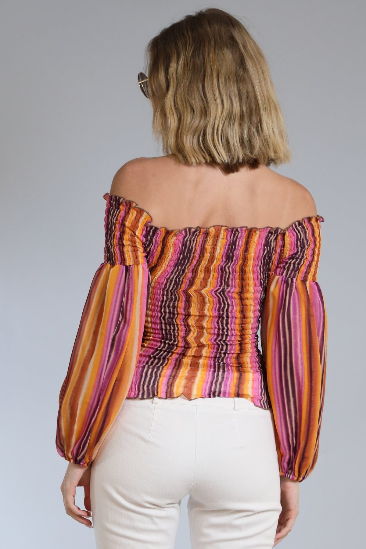 Abstract Stripe Smocked Top