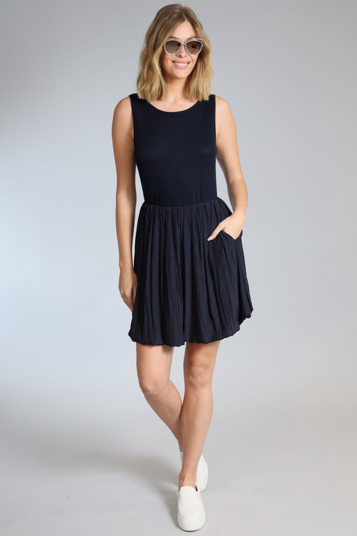 Mixed Media Balloon Tank Dress