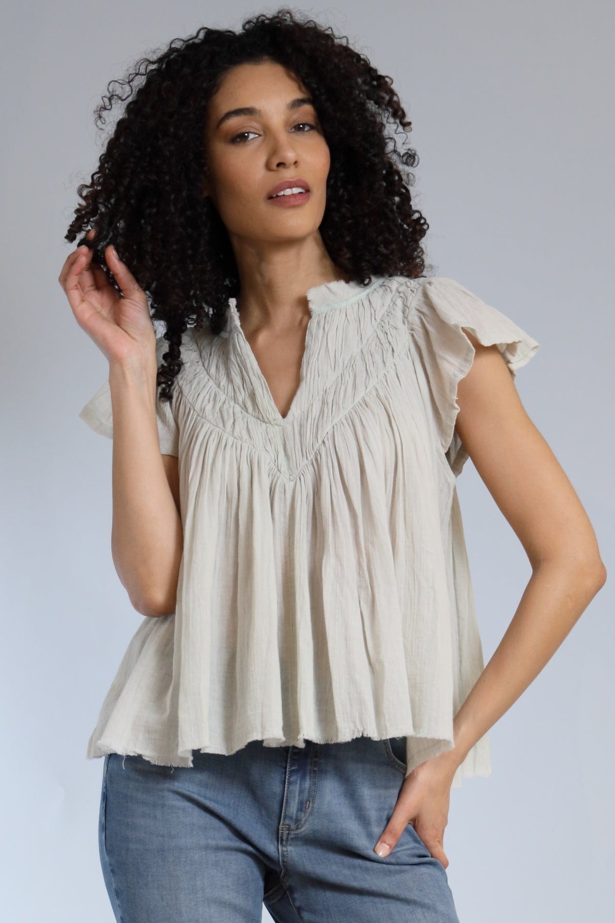 Flutter Sleeve Cotton Gauze Top