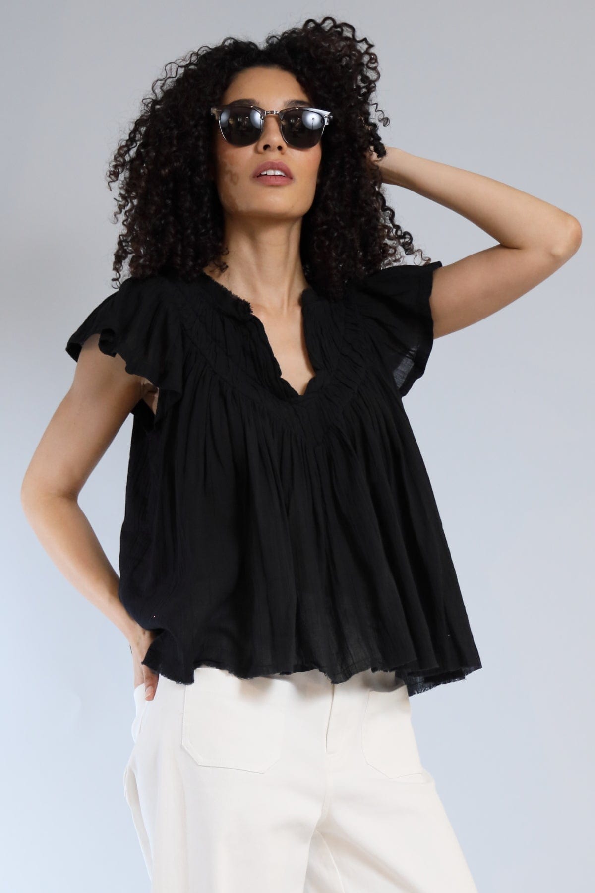 Flutter Sleeve Cotton Gauze Top
