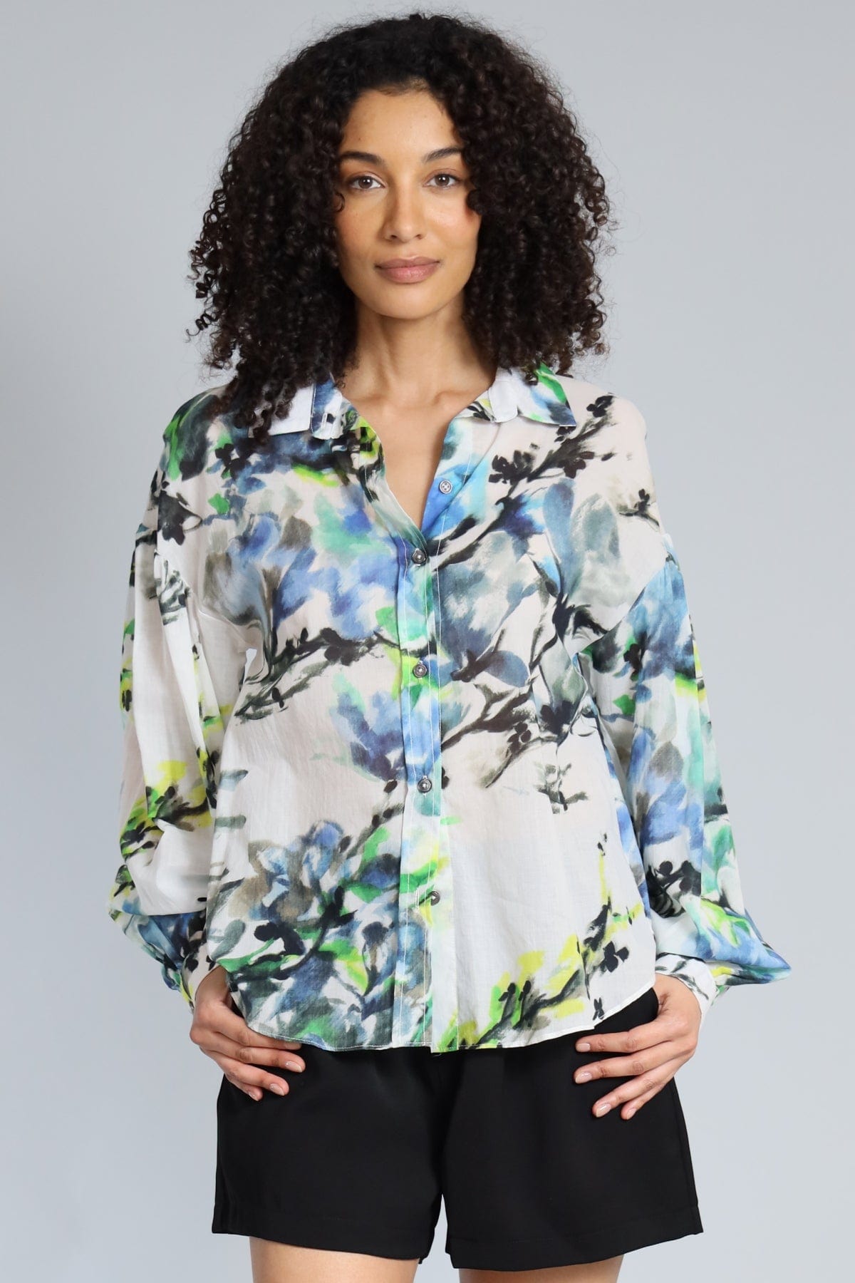 Ink Flower Cotton Voile Shirt