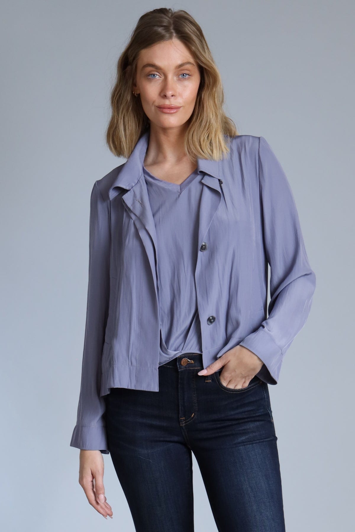 Hidden Placket Swing Jacket