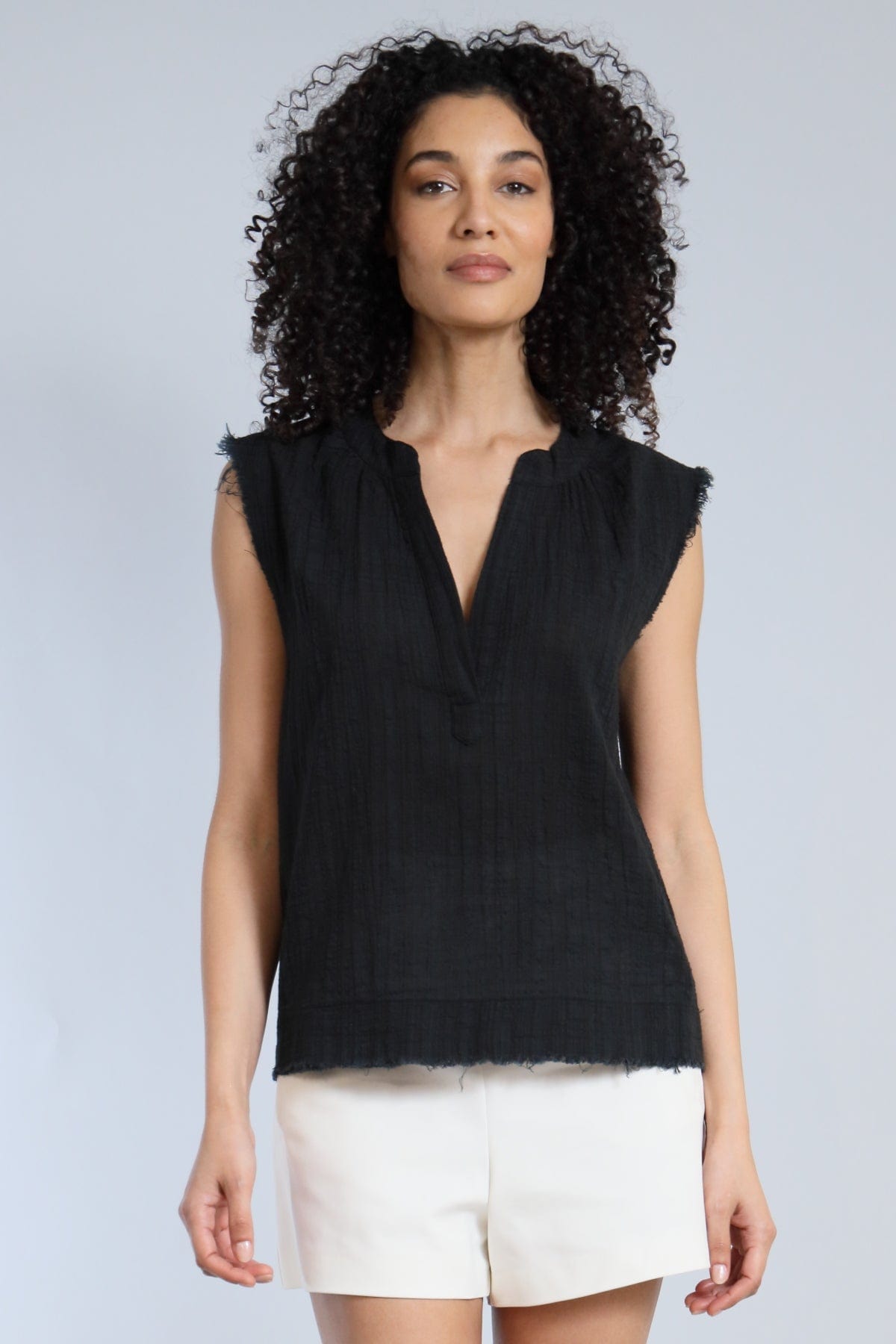 Crinkle Cotton Sleeveless Henley