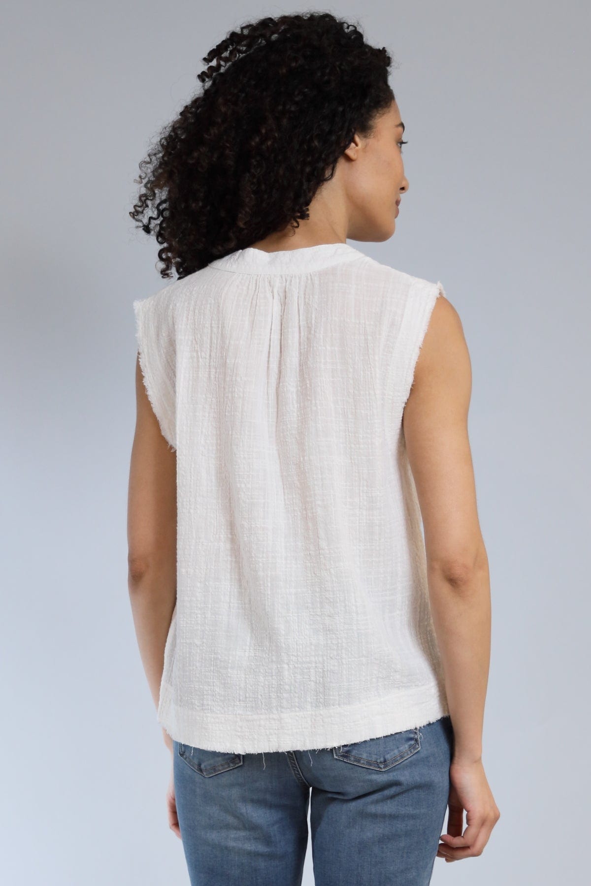 Crinkle Cotton Sleeveless Henley