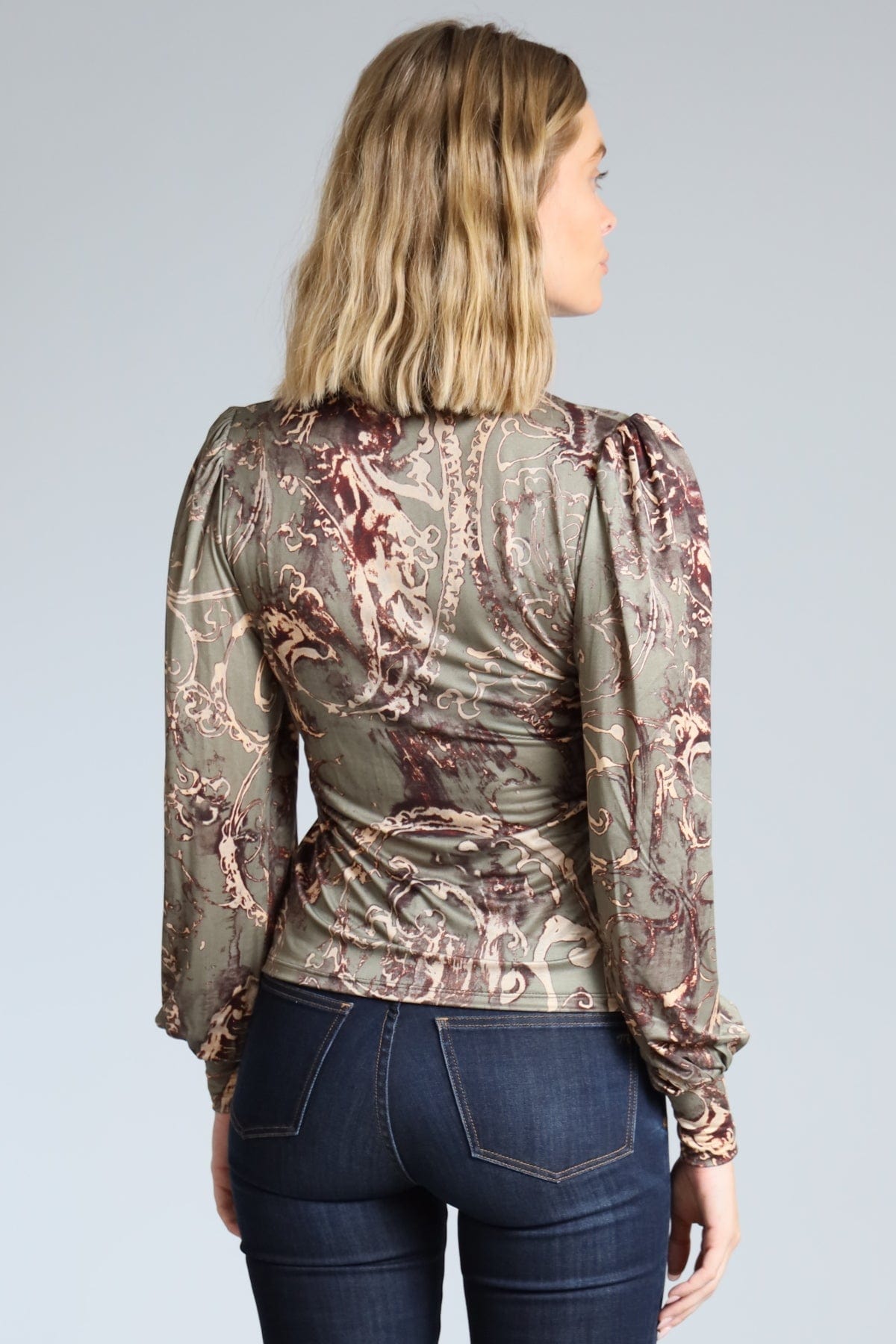 Olive Paisley Keyhole Top