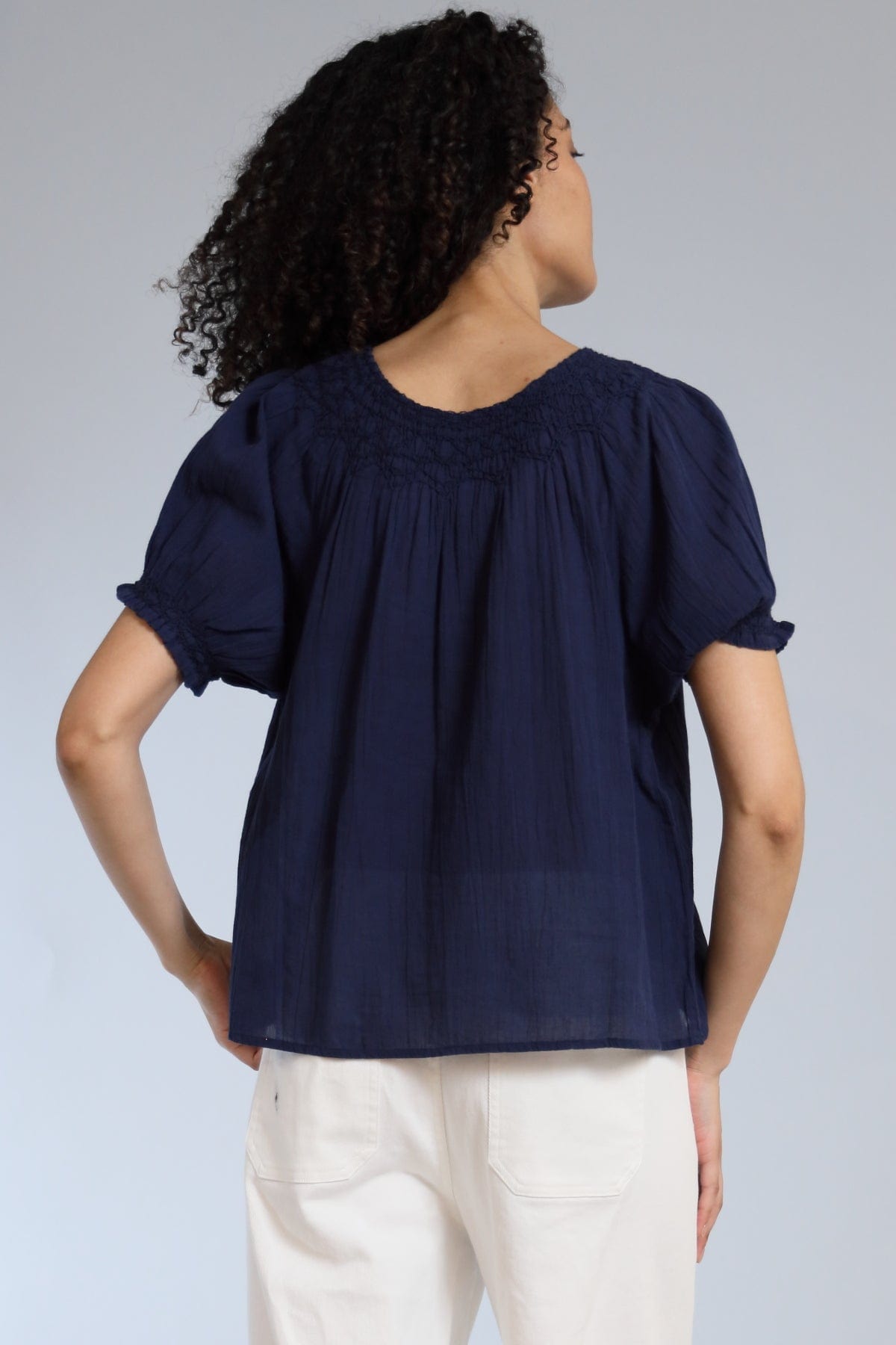 Neck Embroidered Crinkle Cotton Top