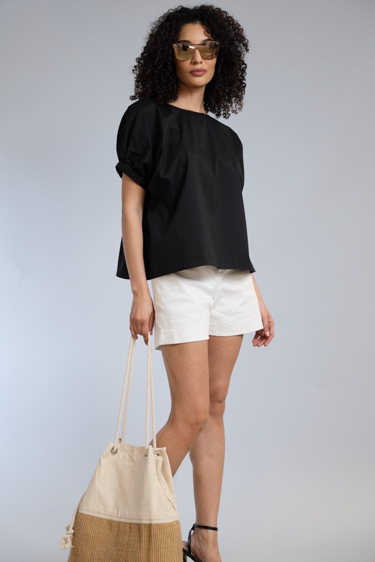 Stretch Poplin Boxy T-Shirt