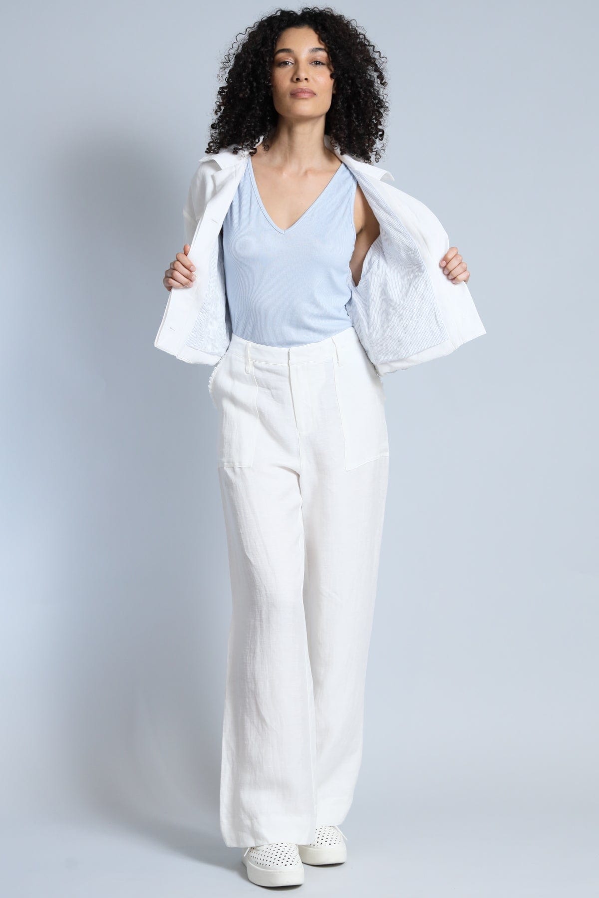 Short Linen Jacket With Stripe Lining