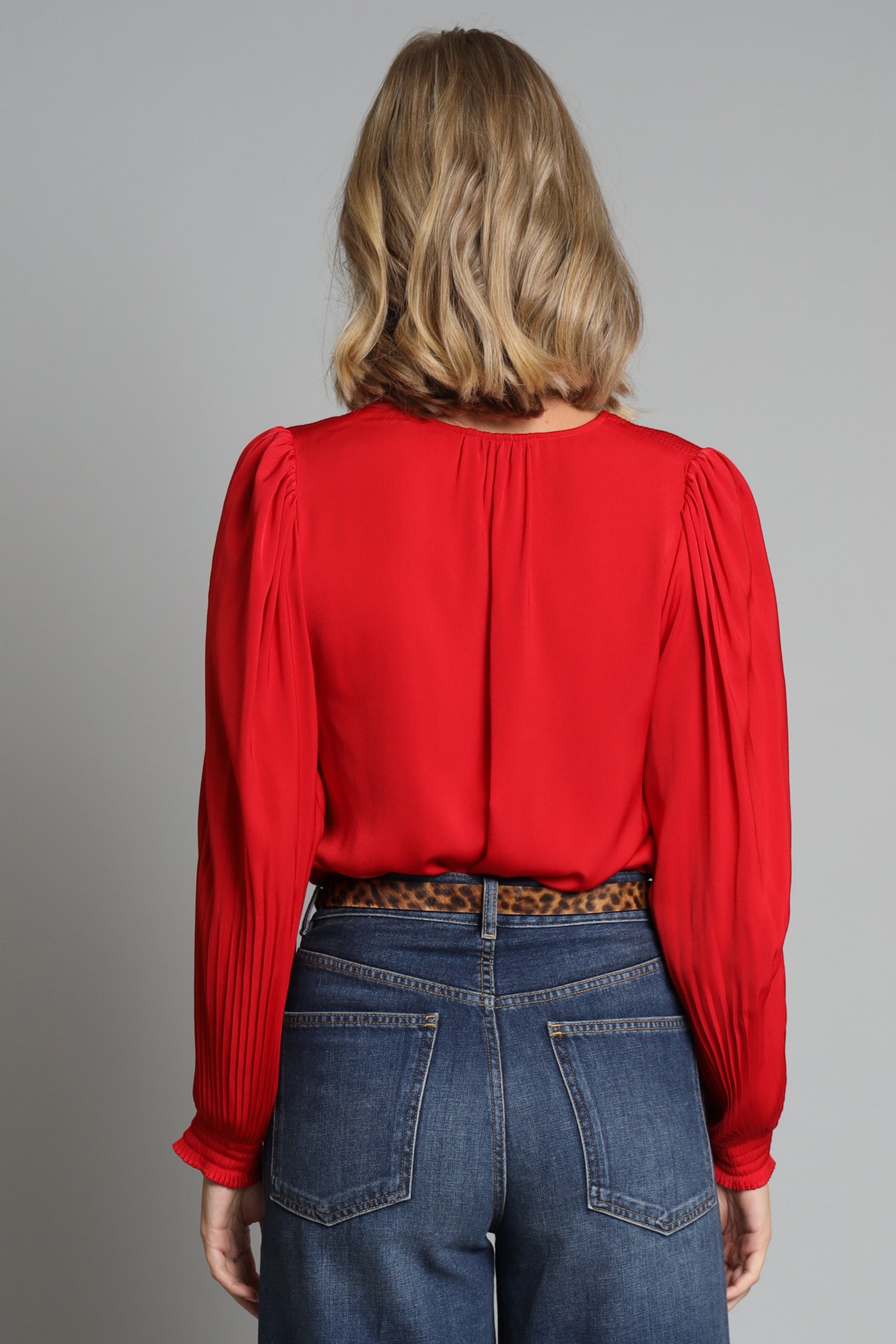 Pleated Sleeve V-nk Top