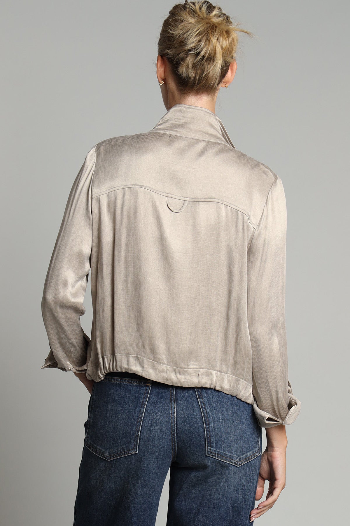 Textured Satin Cargo Jacket