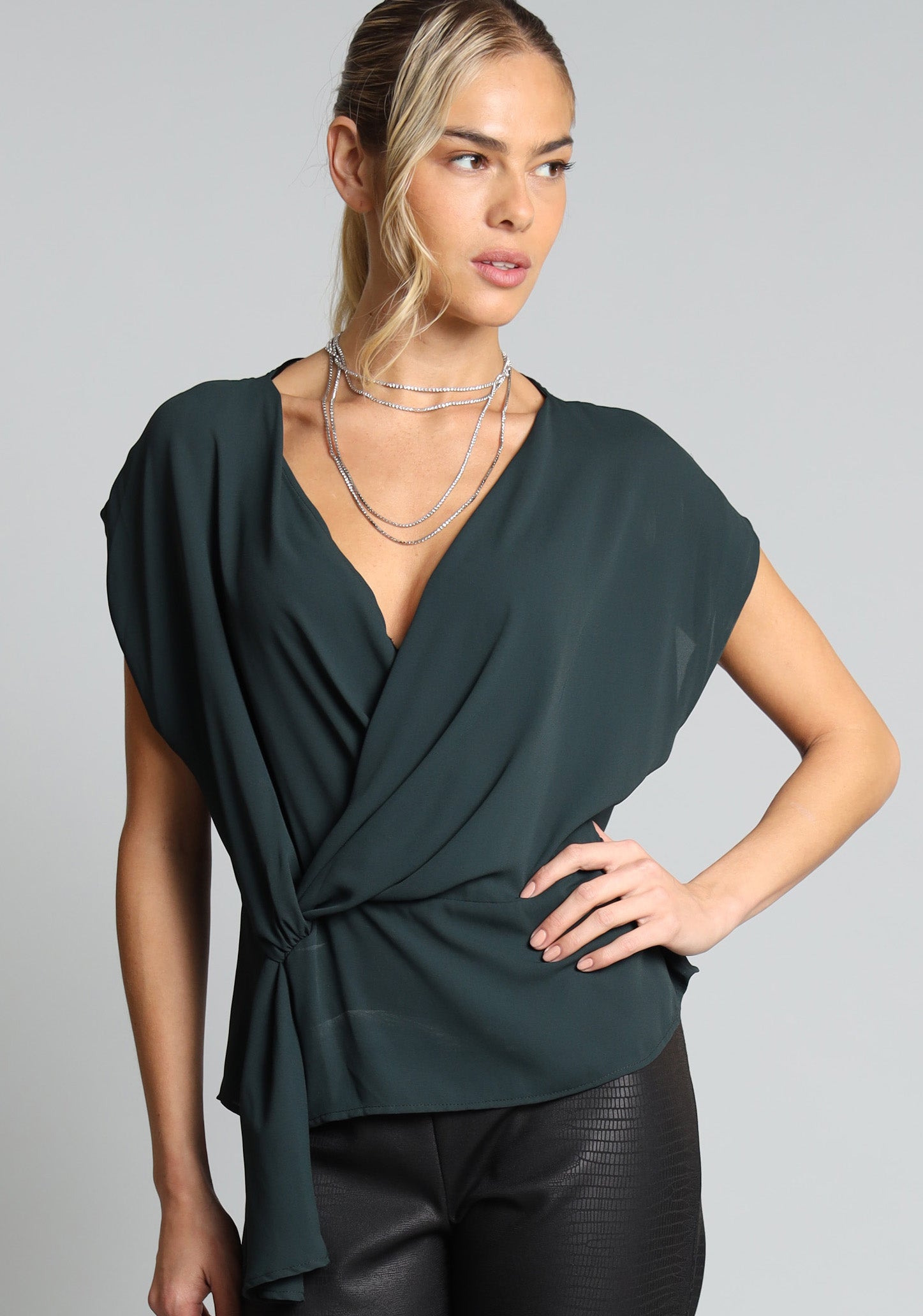Asymmetric Drape V-nk Top