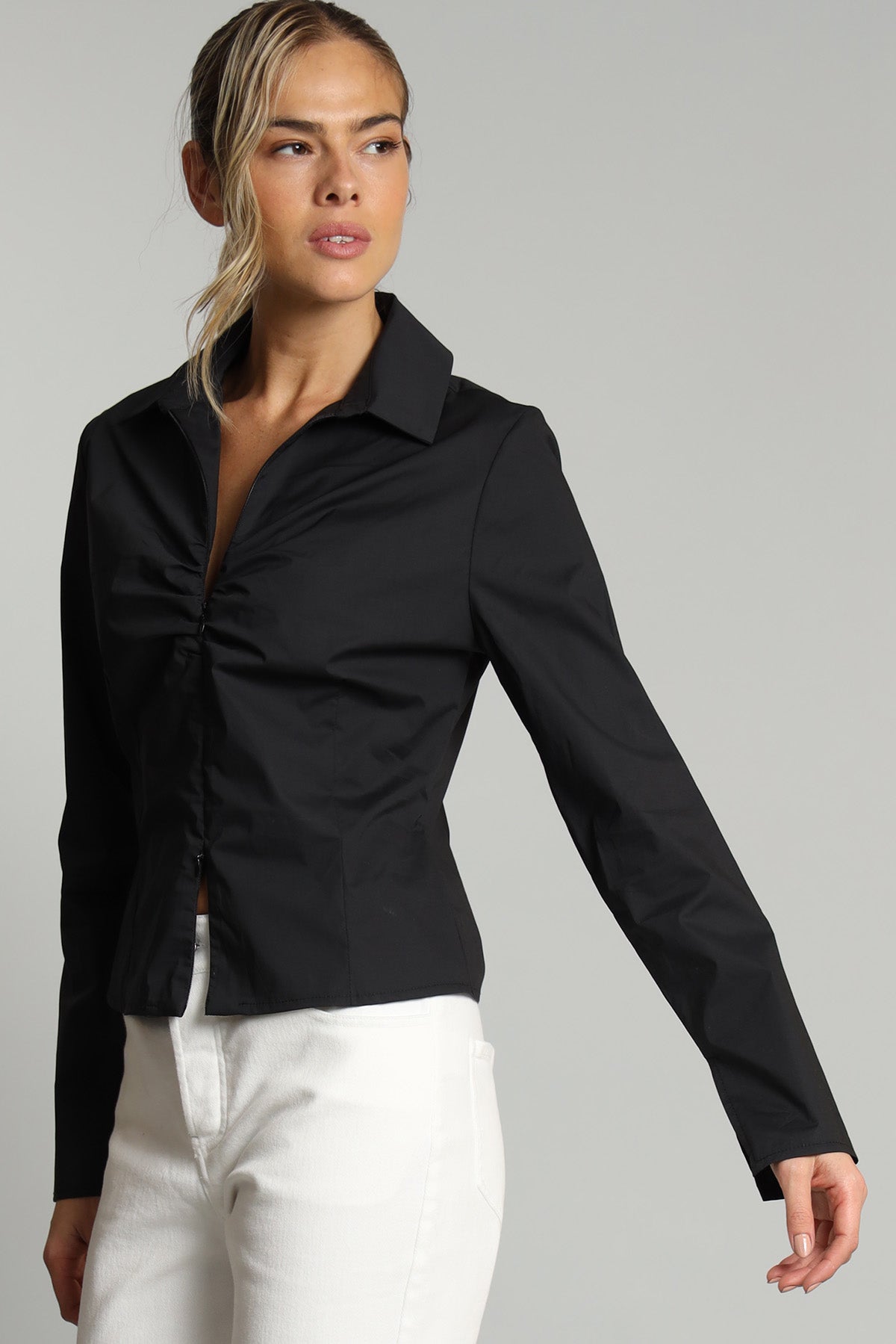 Stretch Poplin Zip Front Shirt