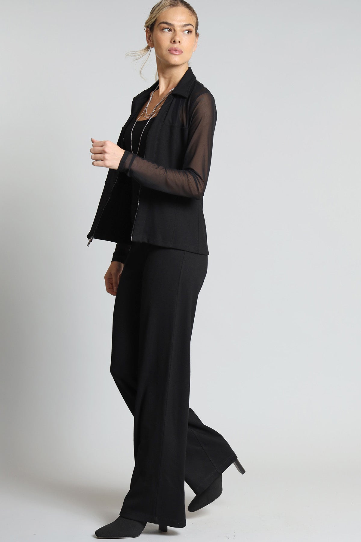 Ponte / Mesh Zip Front Top