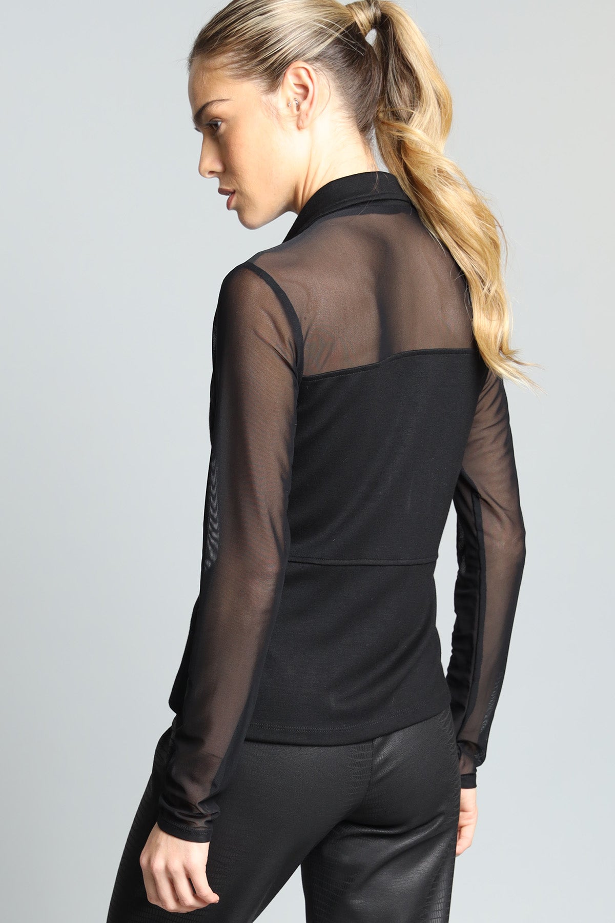 Ponte / Mesh Zip Front Top