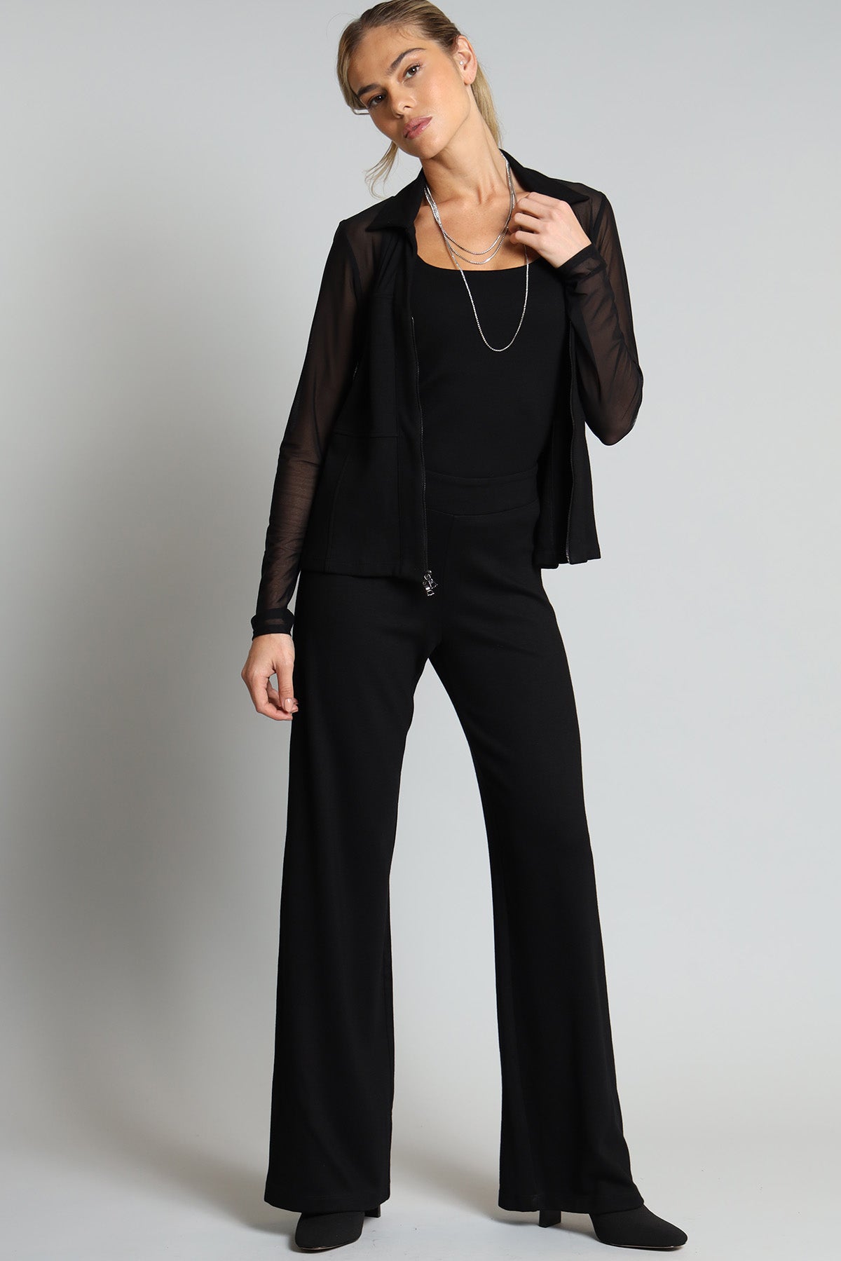 Ponte / Mesh Zip Front Top