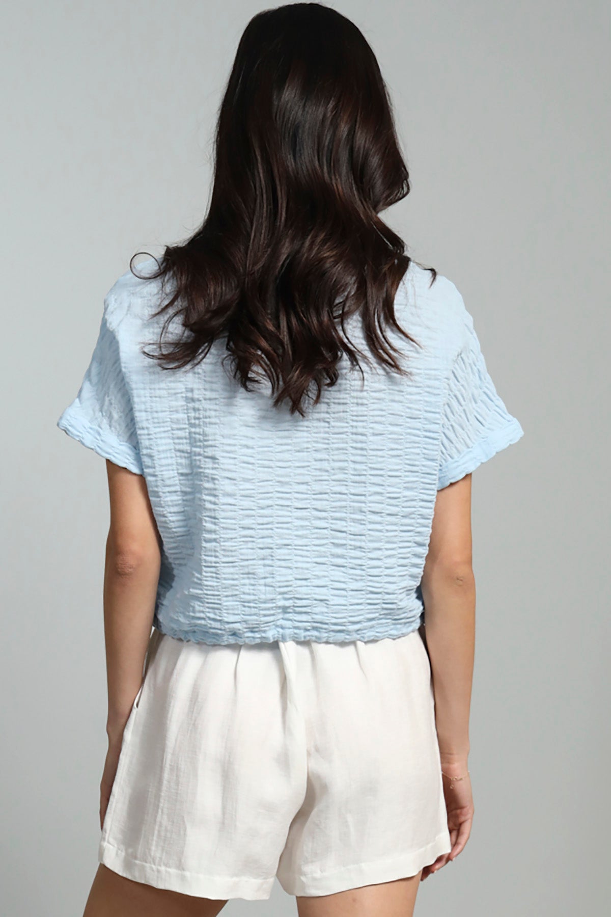 Cotton Pucker Drawstring Shirt