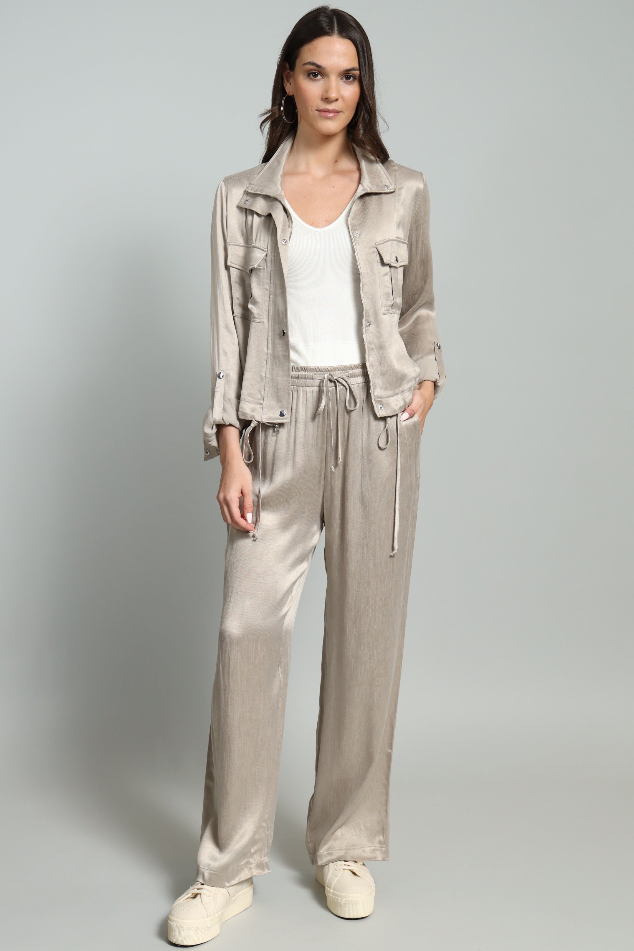 Textured Satin Draw String Pant