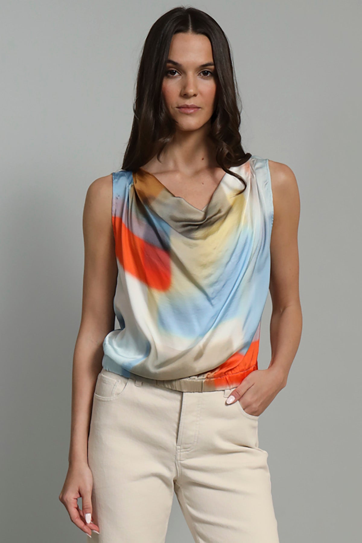 Color Block Cowl Neck Top