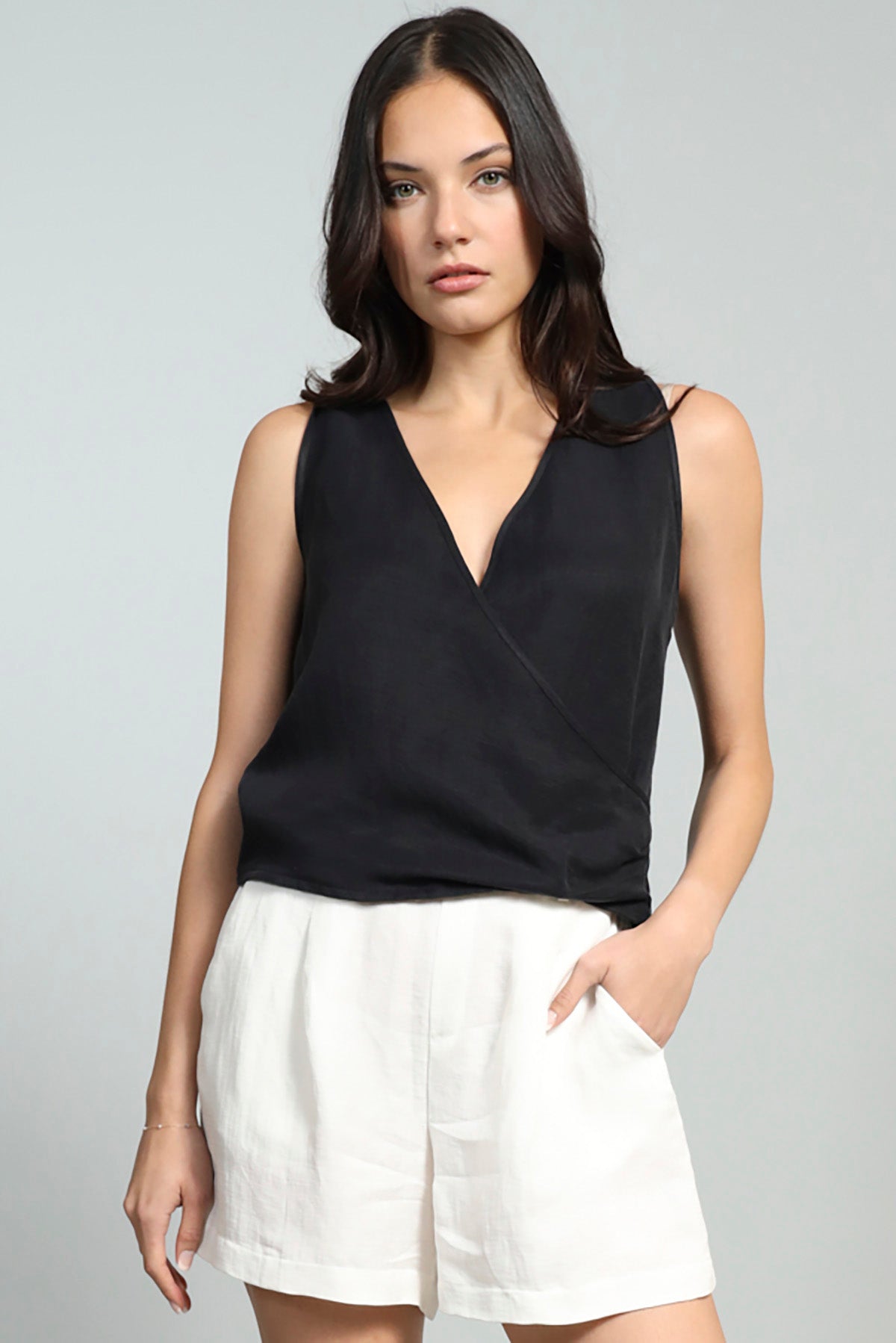 Linen / Cupro Faux Wrap Top