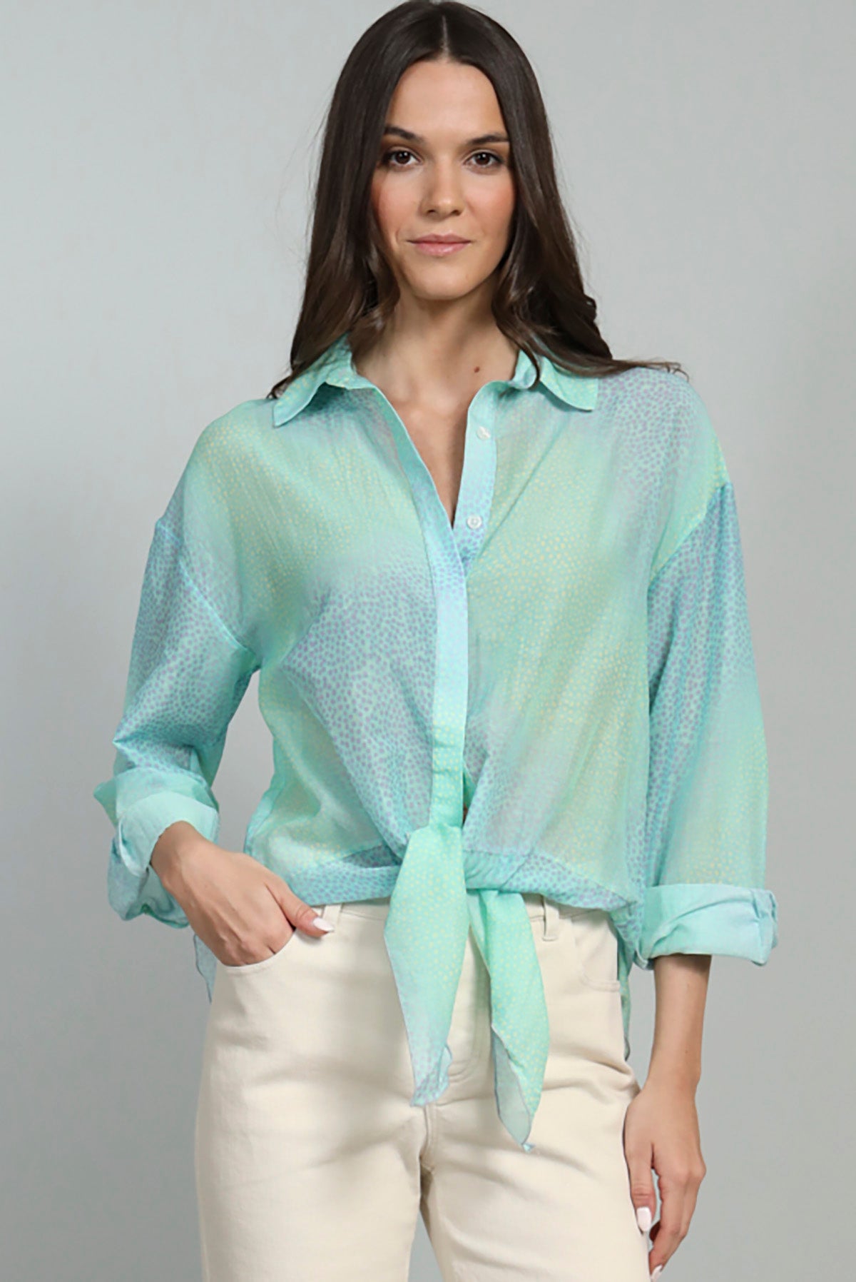 Ombre Dot Voile Tie Shirt
