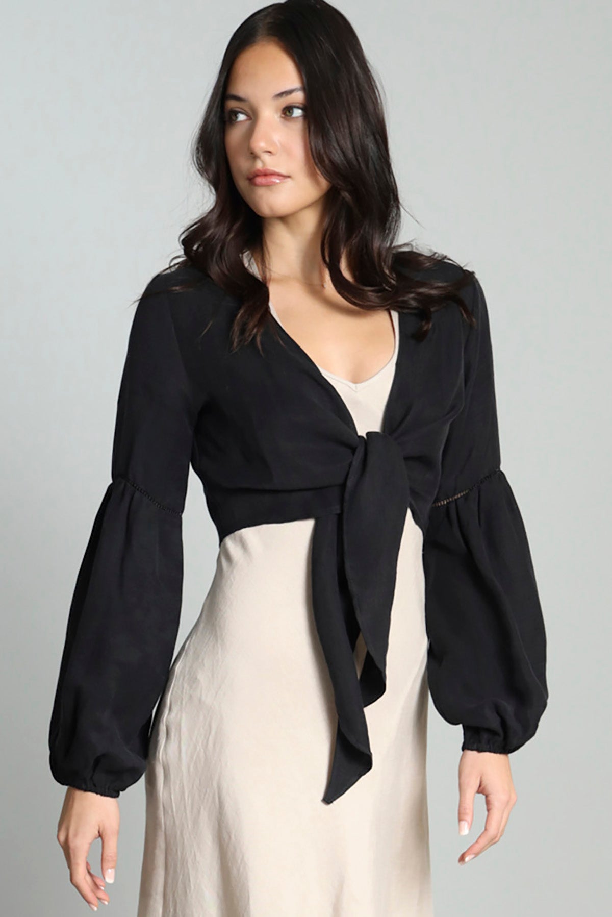 Linen / Cupro Tie Front Shrug