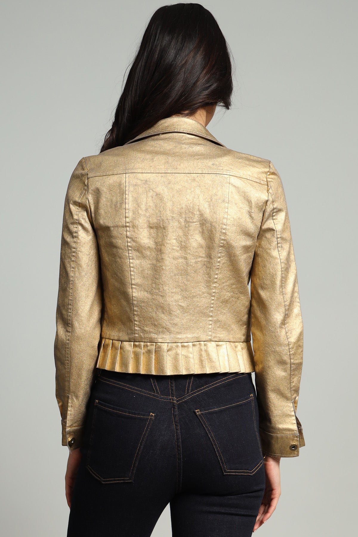 Gold Foil Ruffle Jean Jacket