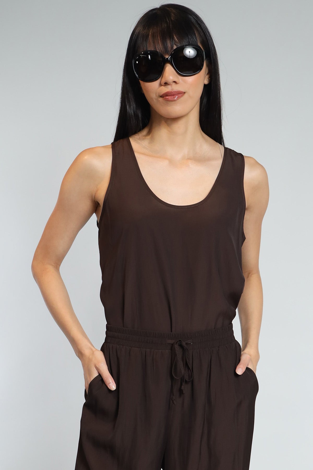 Shirtail D Satin Tank