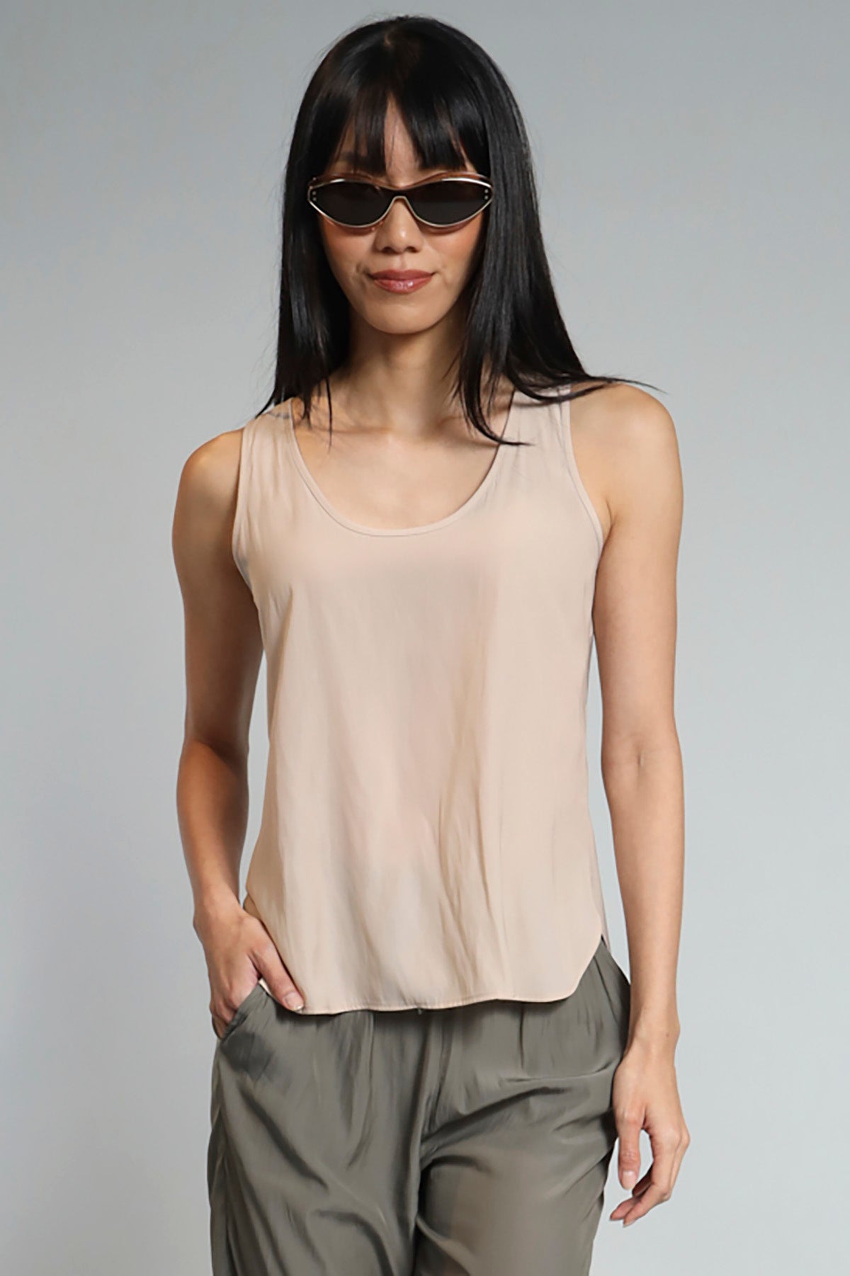 Shirtail D Satin Tank