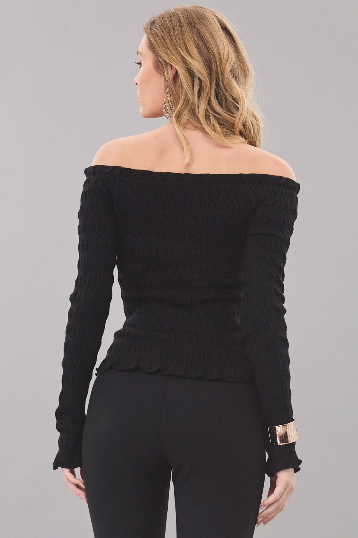Smocked Off-Shoulder Sweater