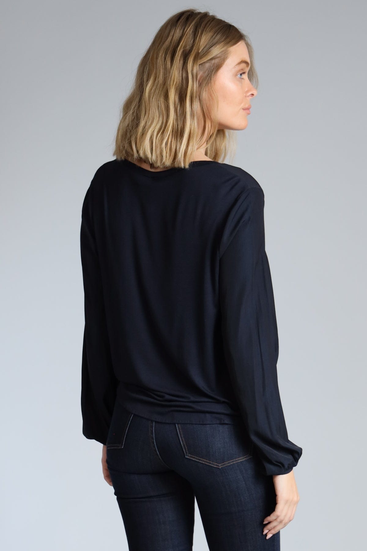 Distressed Satin V-Neck Top