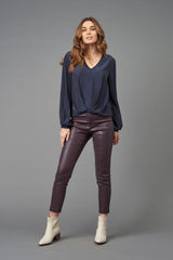 Distressed Satin V-Neck Top