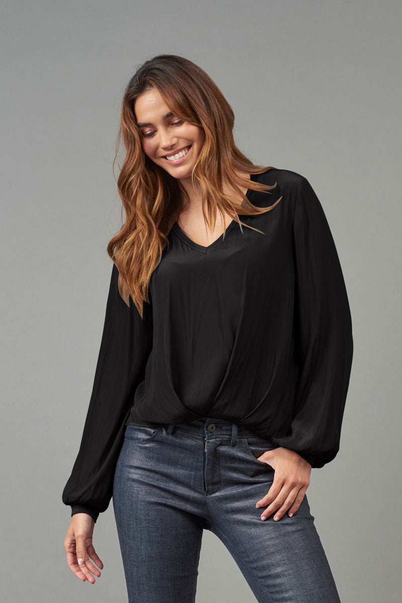 Distressed Satin V-Neck Top