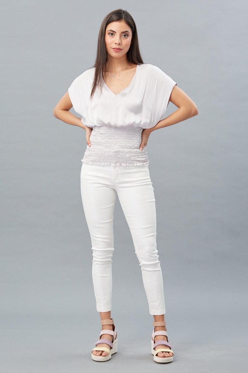 Smocked Waist V-Neck