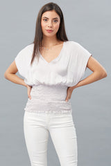 Smocked Waist V-Neck
