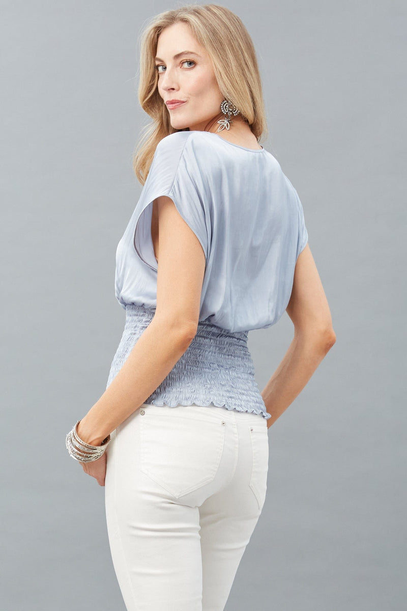 Smocked Waist V-Neck