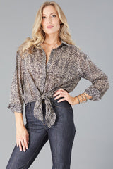 Printed Voile Tie Front Shirt