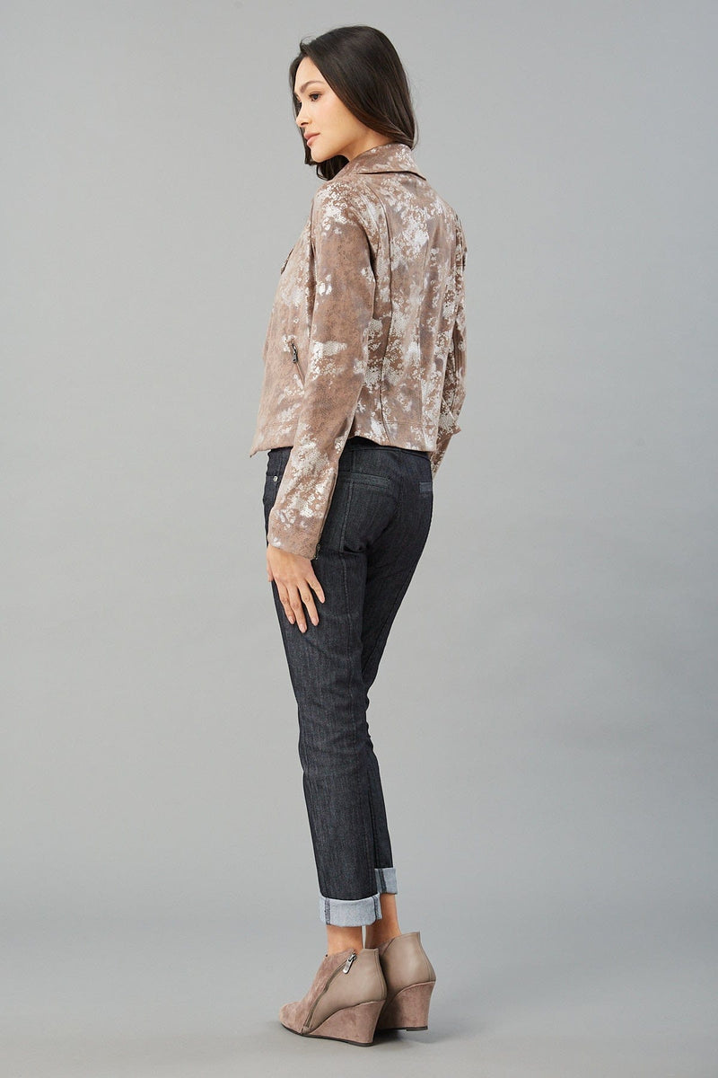 Suede Foil Python Moto Jacket