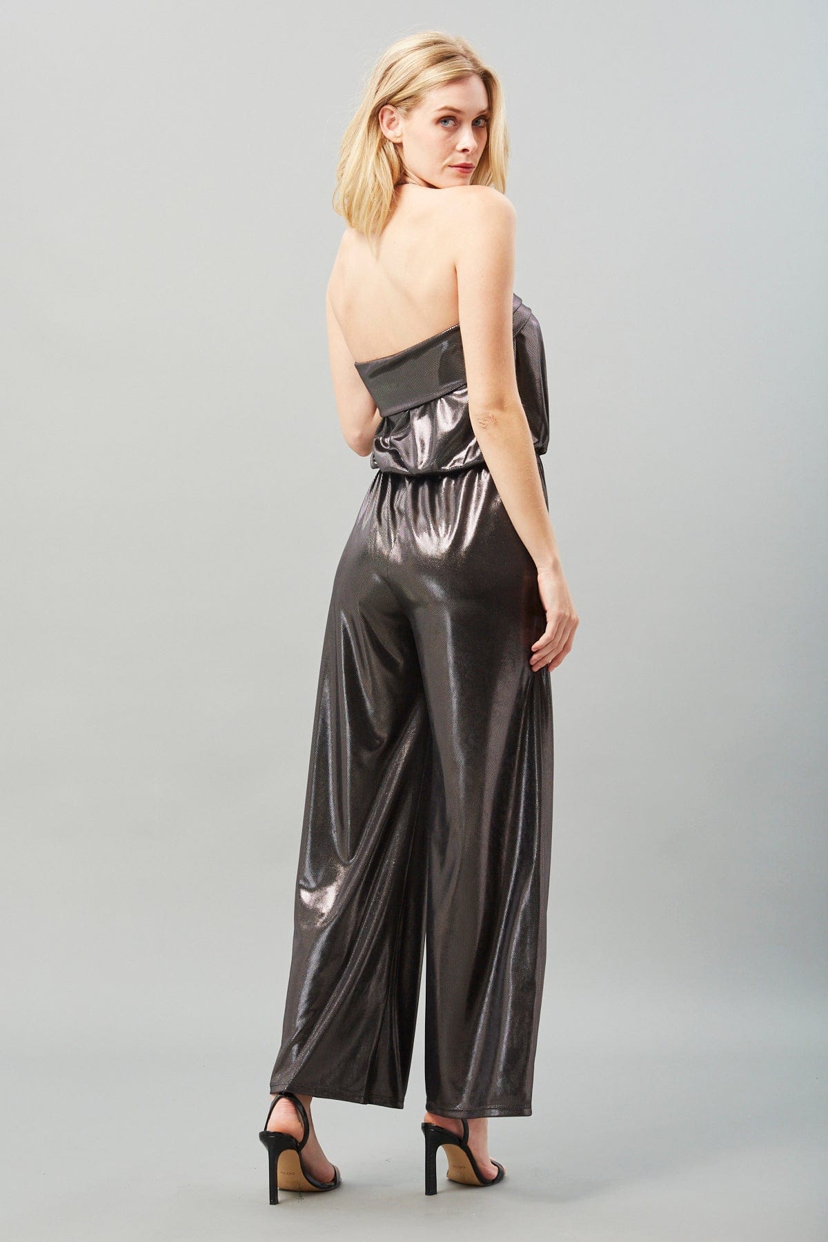 Metallic Dots Jersey Strapless Jumpsuit