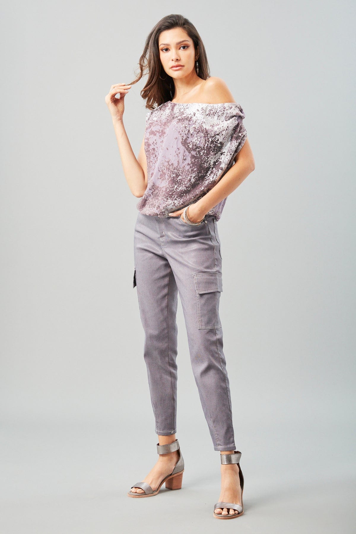 Foil Velvet Gathered Top