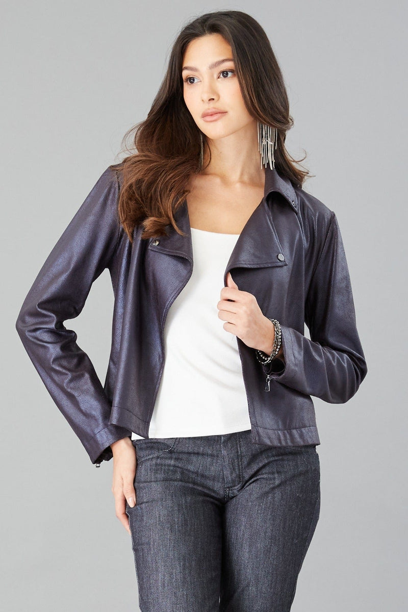 Suede Foil Python Moto Jacket
